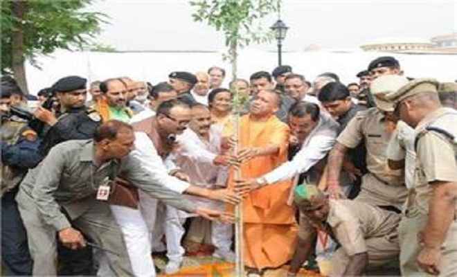 मुख्यमंत्री योगी ने पारिजात का पौधा लगाकर लॉन्च की ''वन मित्र मोबाइल एप''