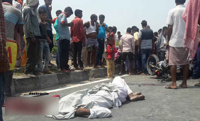 मोतिहारी के कोटवा में दो बाइक की टक्कर में किराना दुकानदार की मौत, तीन घायल,एनएच जाम
