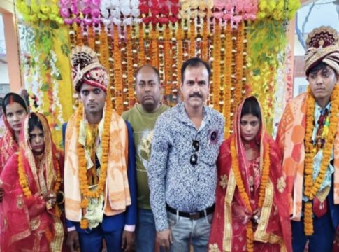 पश्चिम चंपारण चनपटिया में 13 वर-वधू का सामूहिक विवाह वैदिक रीति से, सभी उपहारों के साथ विदाई